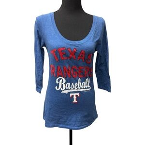 Texas Rangers Baseball Royal Blue 3/4 Sleeve MLB Tee Large Women